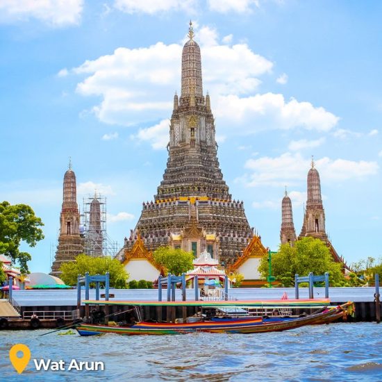View of Wat Arun Temple in Bangkok Thailand from River